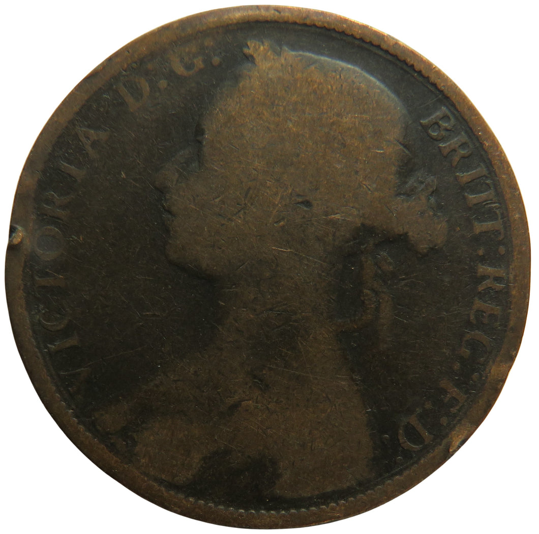 1881-H Queen Victoria Bun Head One Penny Coin Great Britain