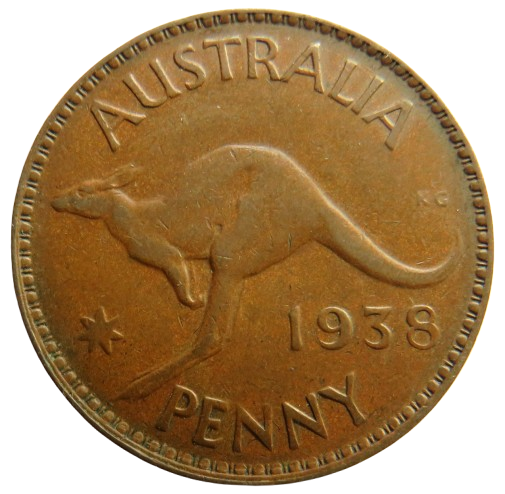 1938 King George VI Australia One Penny Coin
