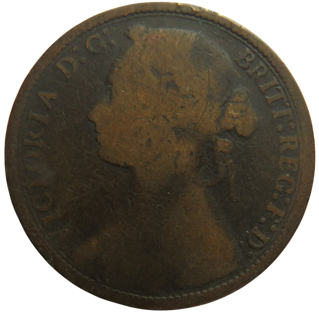 1874 Queen Victoria Bun Head One Penny Coin Great Britain