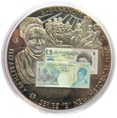 Large Commemorative Coin £5 Banknote Elizabeth Fry Series E