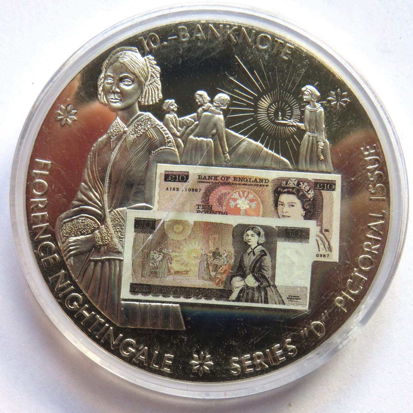 Large Commemorative Coin £10 Banknote Florence Nightingale Series D