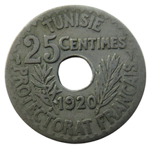 Load image into Gallery viewer, 1920 Tunisia 25 Centimes Coin
