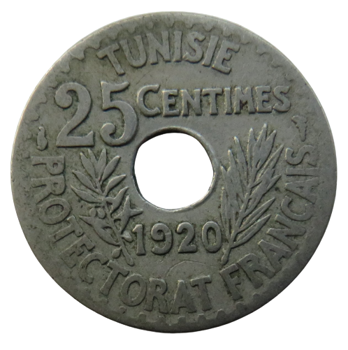 1920 Tunisia 25 Centimes Coin