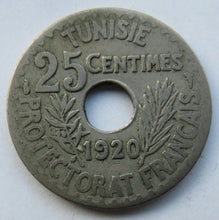 Load image into Gallery viewer, 1920 Tunisia 25 Centimes Coin
