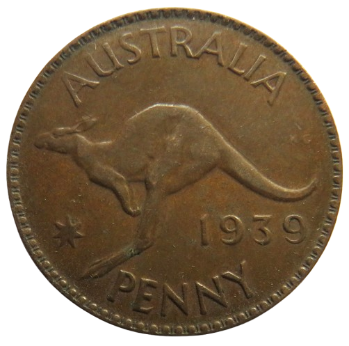 1939 King George VI Australia One Penny Coin