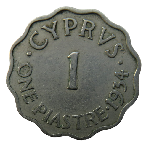 1934 King George V Cyprus One Piastre Coin