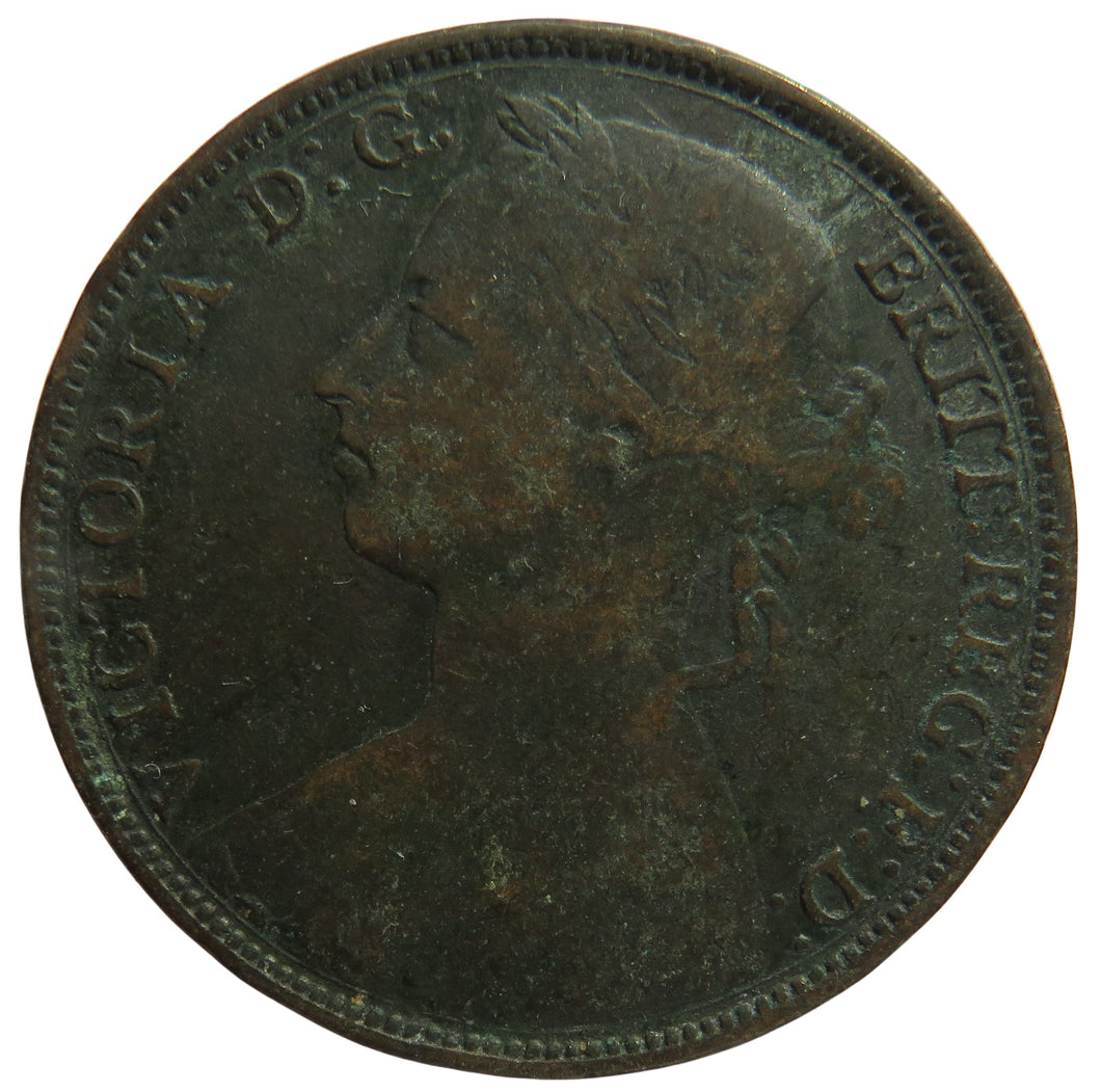 1887 Queen Victoria Bun Head One Penny Coin Great Britain