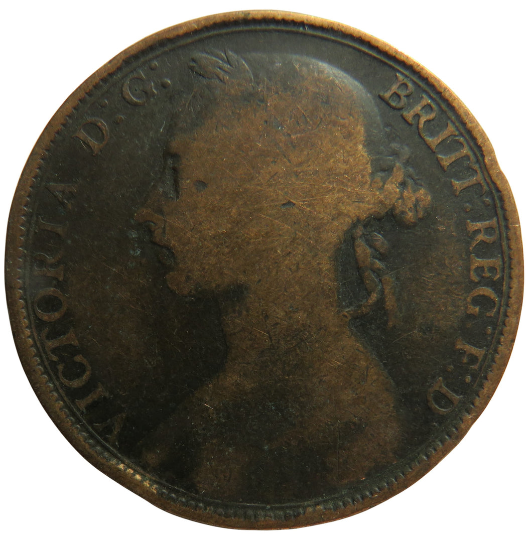 1891 Queen Victoria Bun Head One Penny Coin Great Britain