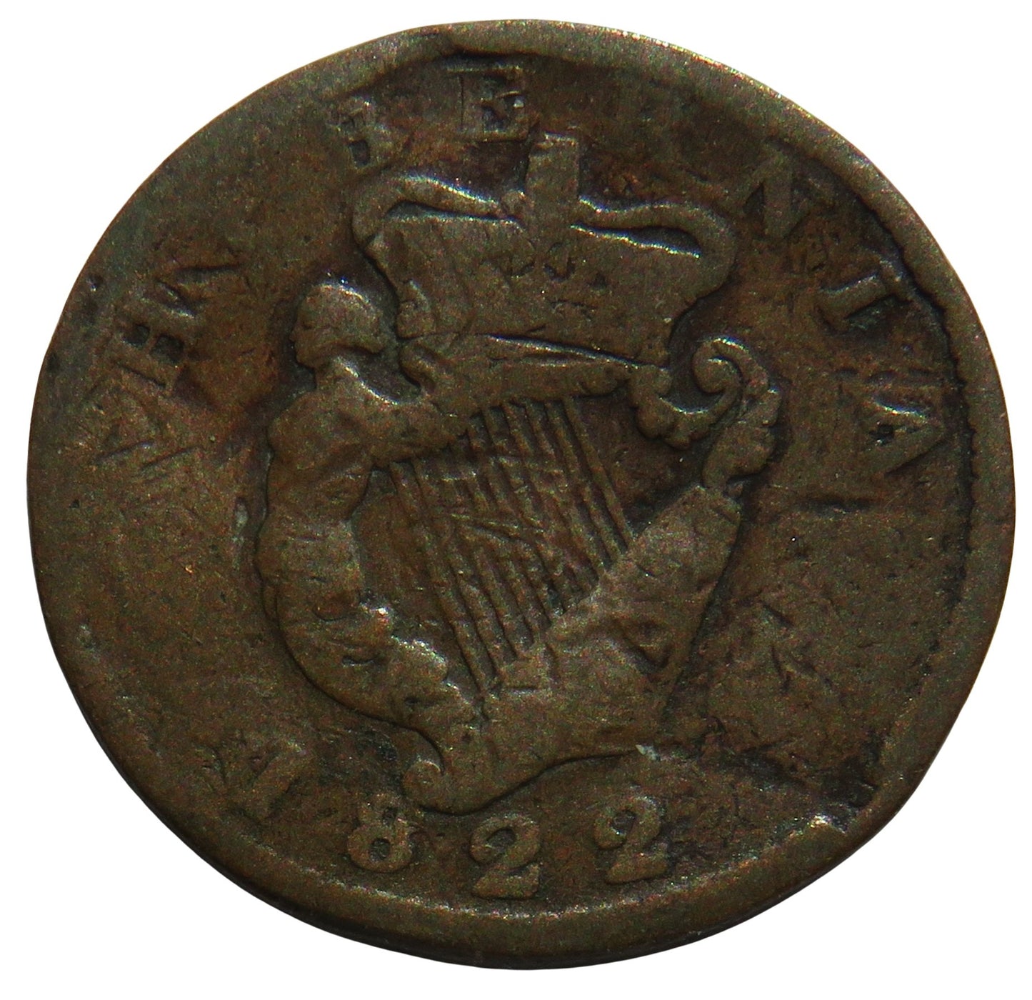 1822 King George IV Ireland Hibernia Halfpenny Coin