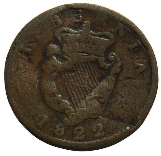 1822 King George IV Ireland Hibernia Halfpenny Coin