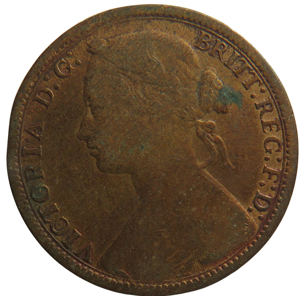 1874-H Queen Victoria Bun Head One Penny Coin Great Britain