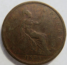 Load image into Gallery viewer, 1874-H Queen Victoria Bun Head One Penny Coin Great Britain
