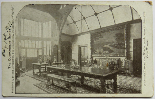 Vintage Postcard of Ye Antient Commandery, Worchester - Interior of Hall with Oriel Window, The Commandery Series, Joseph Littlebury image 1