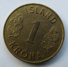 Load image into Gallery viewer, 1957 Iceland One Krona Coin
