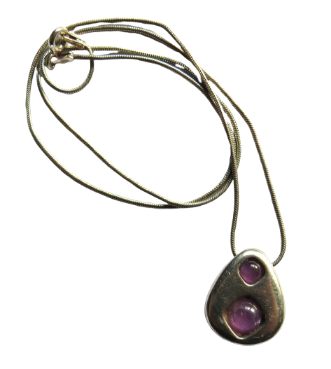 Stylish Ladies Sterling Silver Necklace & Purple Stone Pendant