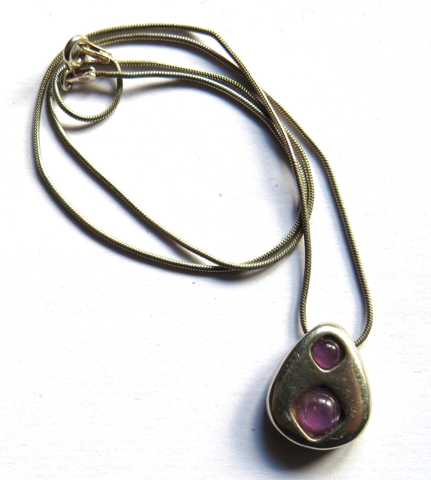Stylish Ladies Sterling Silver Necklace & Purple Stone Pendant