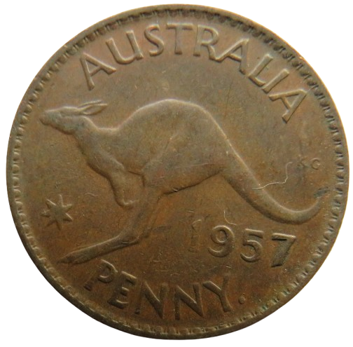 1957 Queen Elizabeth II Australia One Penny Coin