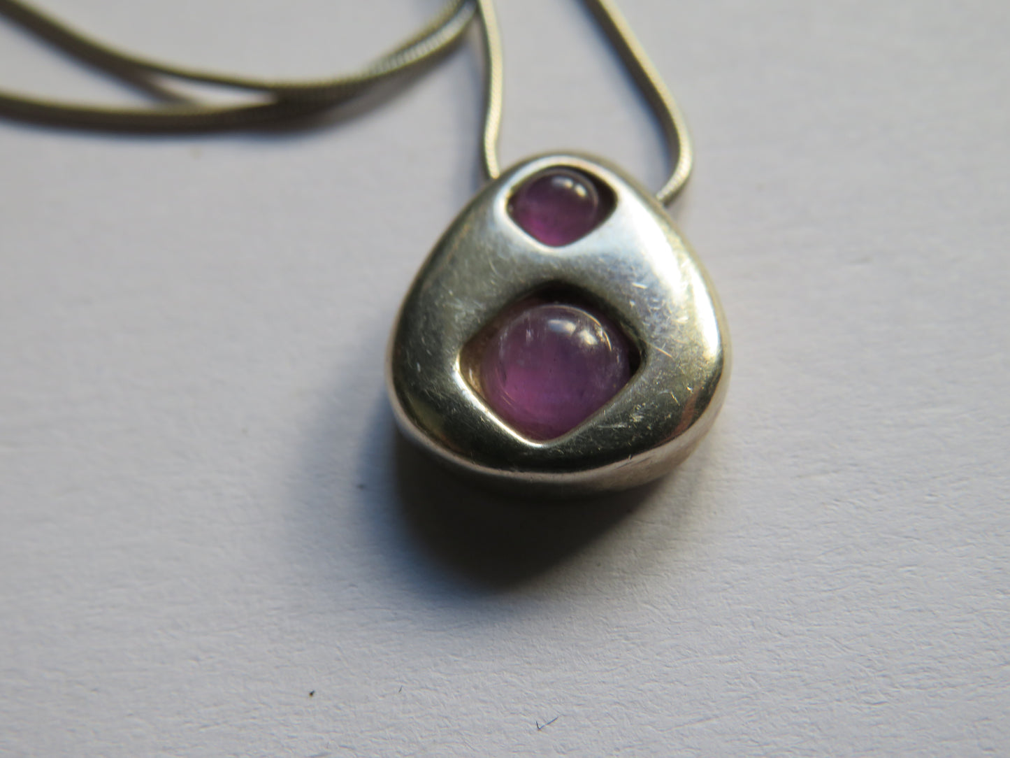Stylish Ladies Sterling Silver Necklace & Purple Stone Pendant