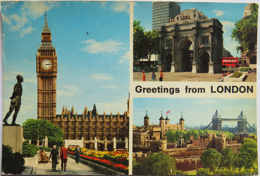 Vintage Postcard of Greetings From London 1974