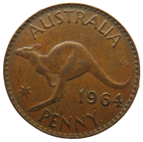 1964 Queen Elizabeth II Australia One Penny Coin