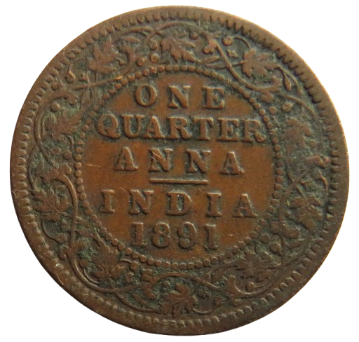 1891 Queen Victoria India 1/4 Quarter Anna Coin