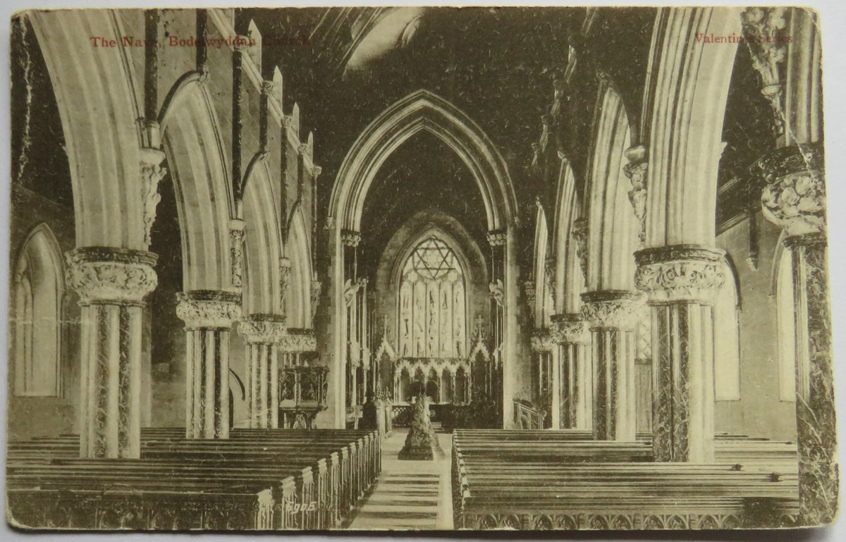 Vintage Postcard of The Nave, Bodelwyddan Church, 1904