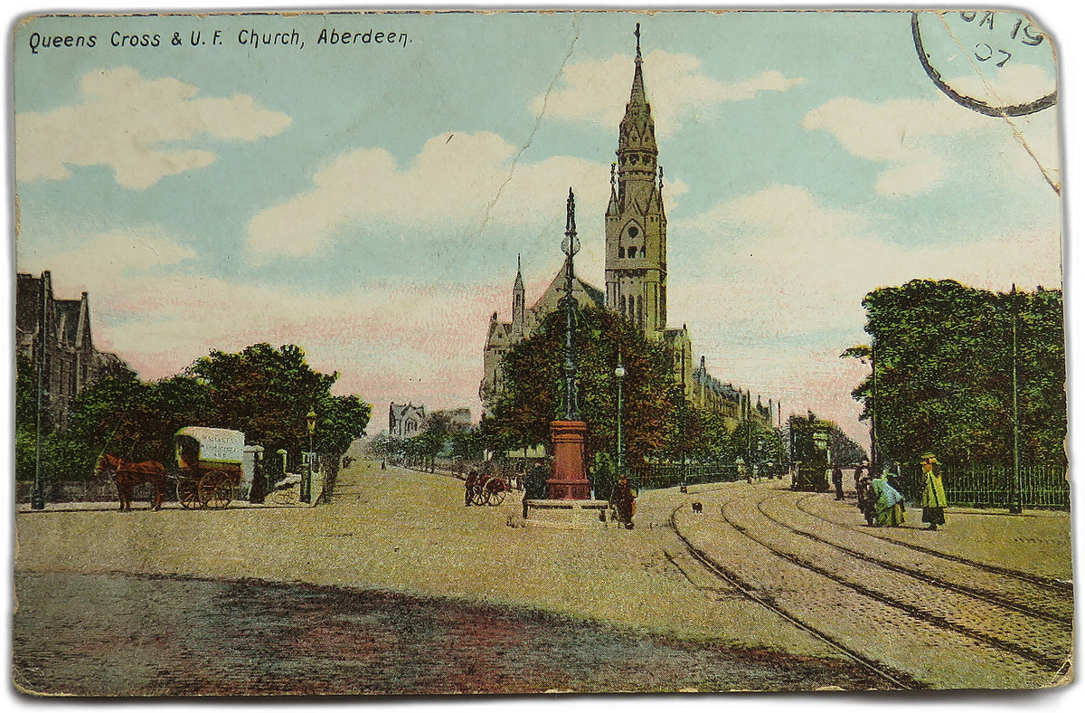 Vintage Postcard of Queens Cross & U. F. Church, Aberdeen