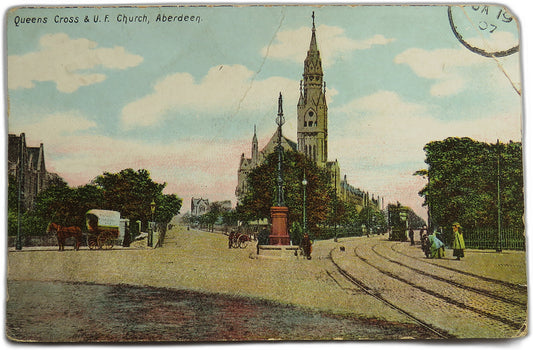 Vintage Postcard of Queens Cross & U. F. Church, Aberdeen image 1