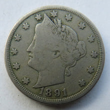 Load image into Gallery viewer, 1891 USA Liberty Nickel Coin
