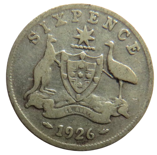 1926 King George V Australia Silver Sixpence Coin