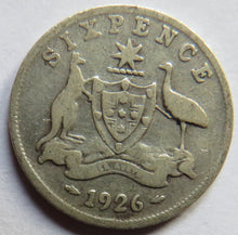 Load image into Gallery viewer, 1926 King George V Australia Silver Sixpence Coin
