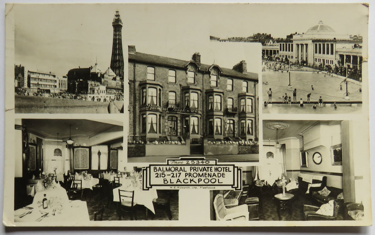 Vintage Multiview Postcard of Balmoral Private Hotel, 2155-217 Promenade, Blackpool, 1950