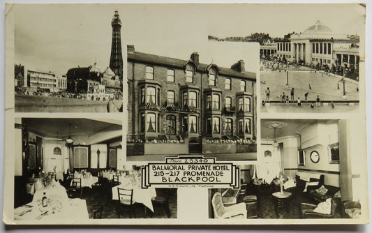 Vintage Multiview Postcard of Balmoral Private Hotel, 215-217 Promenade, Blackpool, 1950