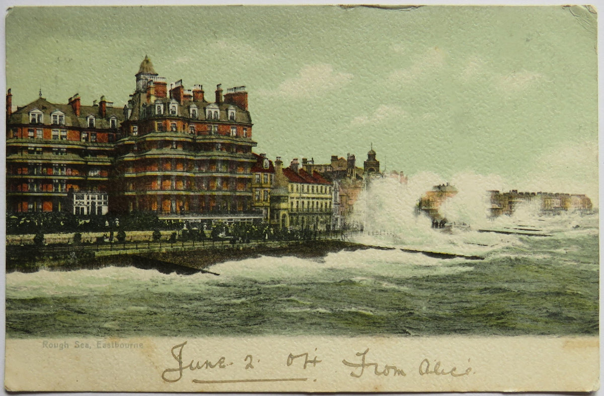 Vintage Postcard of Rough Sea, Eastbourne, 1904
