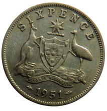 Load image into Gallery viewer, 1951 King George VI Australia Silver Sixpence Coin
