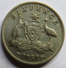 Load image into Gallery viewer, 1951 King George VI Australia Silver Sixpence Coin
