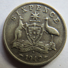 Load image into Gallery viewer, 1942 King George VI Australia Silver Sixpence Coin
