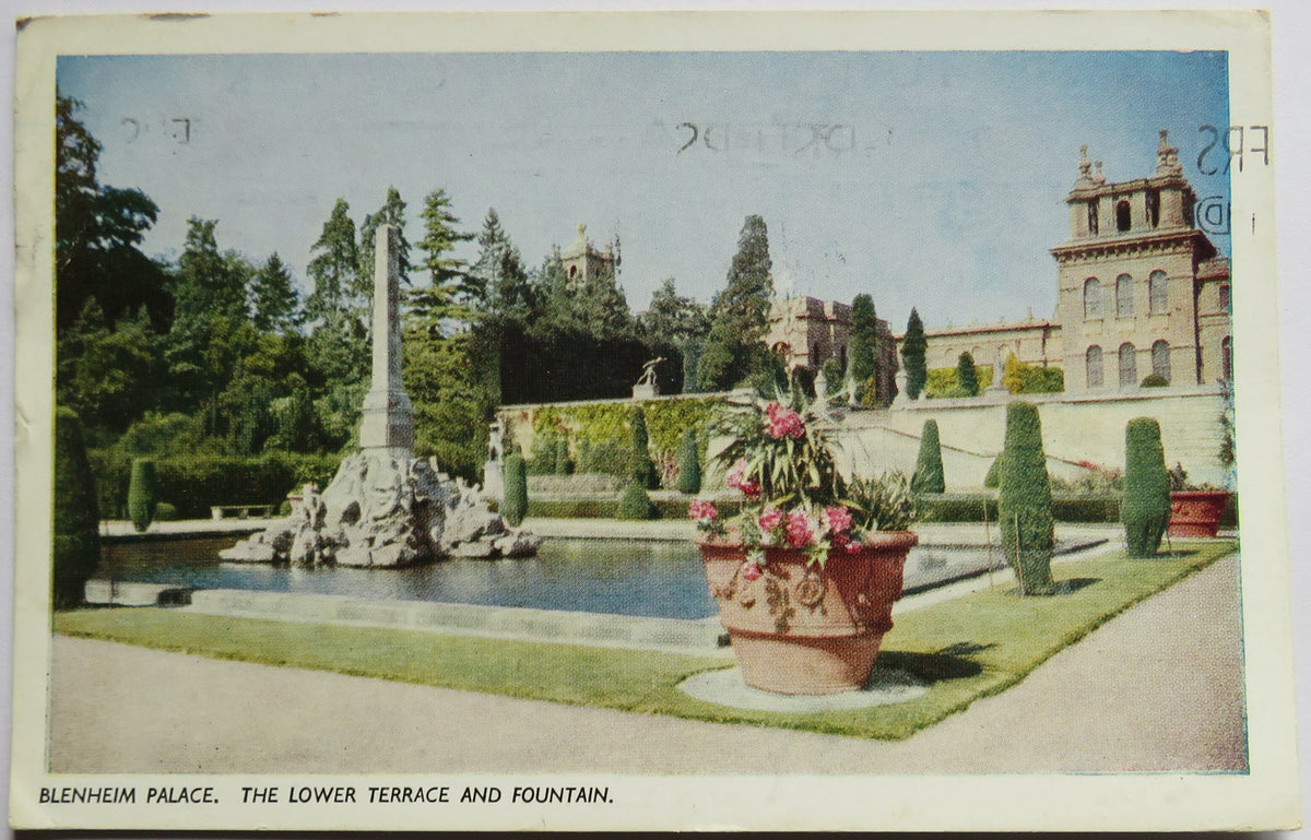 Vintage Postcard of Blenheim Palace, The Lower Terrace and Fountain, 1953