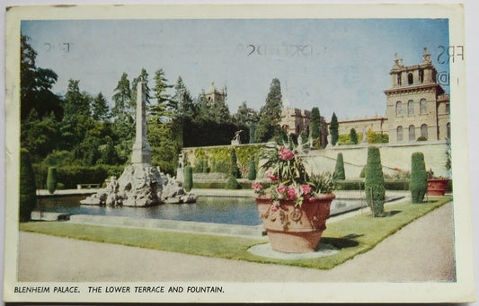 Vintage Postcard of Blenheim Palace, The Lower Terrace and Fountain, 1953