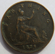 Load image into Gallery viewer, 1878 Queen Victoria Bun Head Farthing Coin - Great Britain
