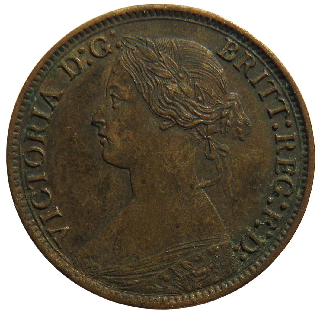 1866 Queen Victoria Bun Head Farthing Coin - Great Britain