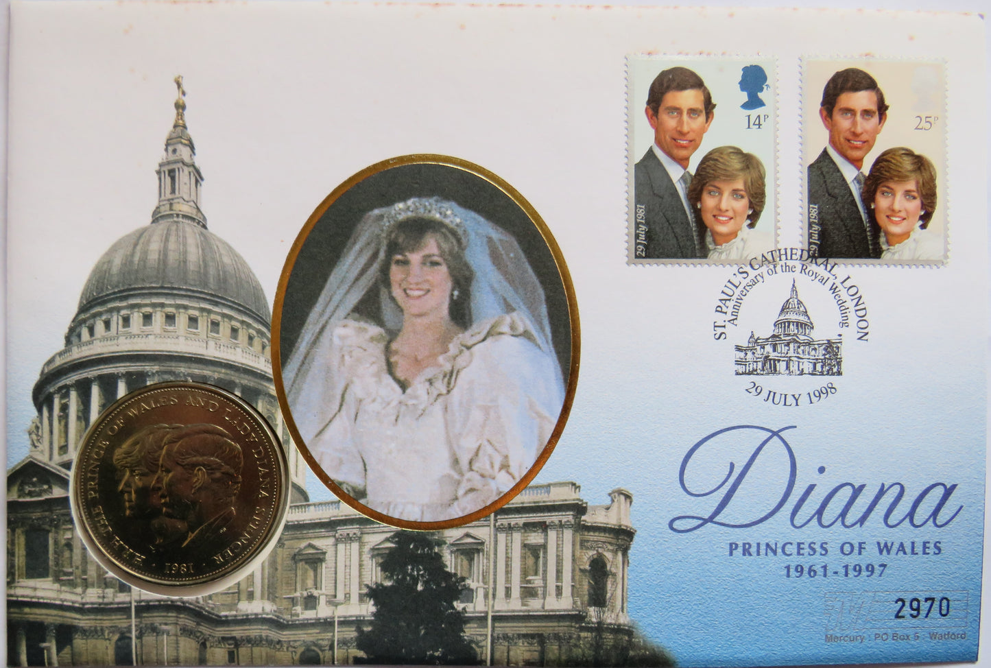 1998 Diana Princess of Wales Commemorative Crown Cover With 1981 Crown