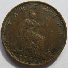 Load image into Gallery viewer, 1866 Queen Victoria Bun Head Farthing Coin - Great Britain
