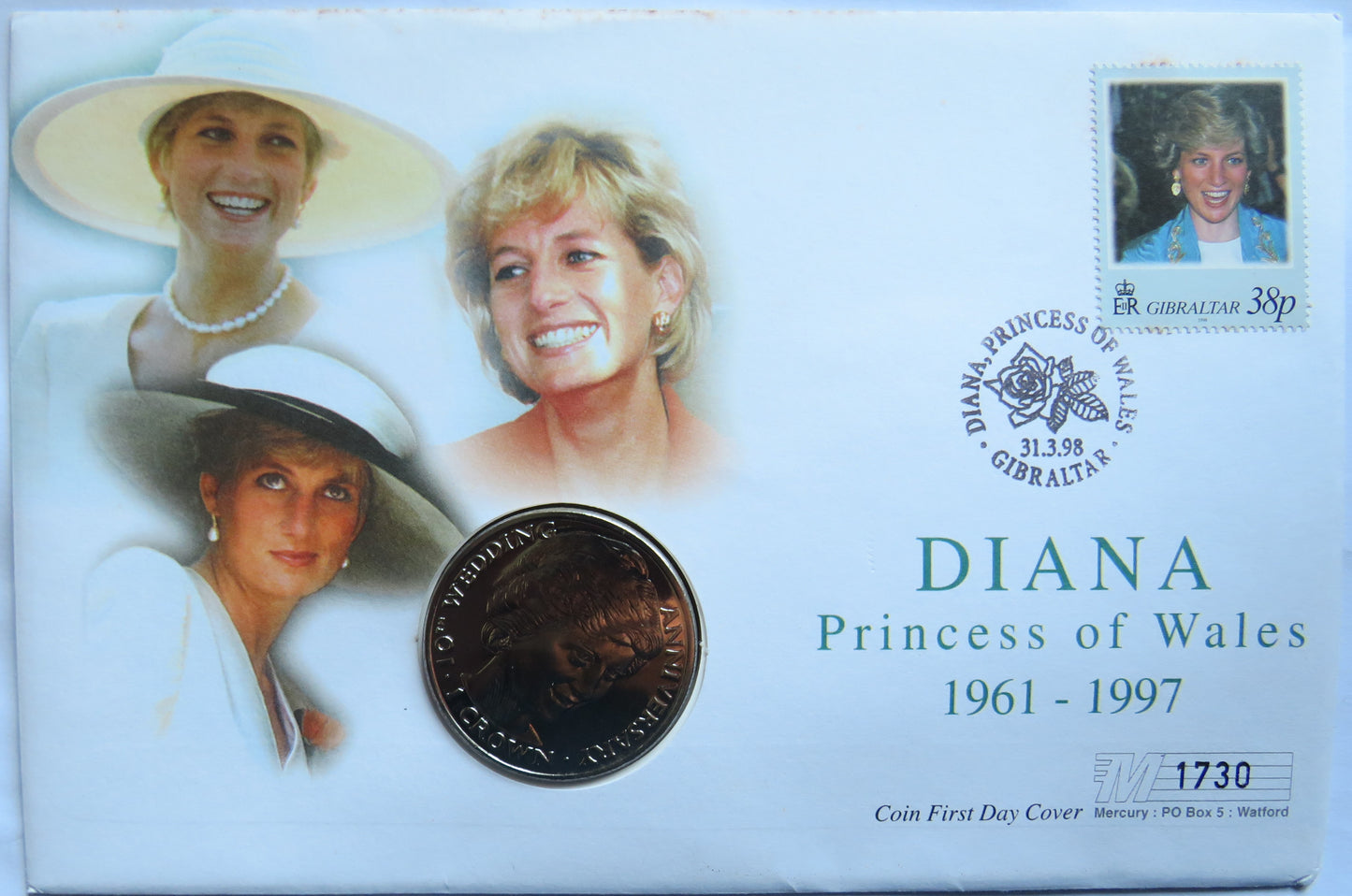 1991 Gibraltar One Crown Coin Cover 10th Wedding Anniversary