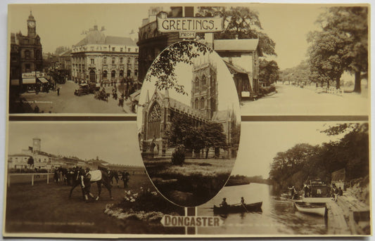 Vintage Multiview Postcard of Greetings from Doncaster - Donlion Productions