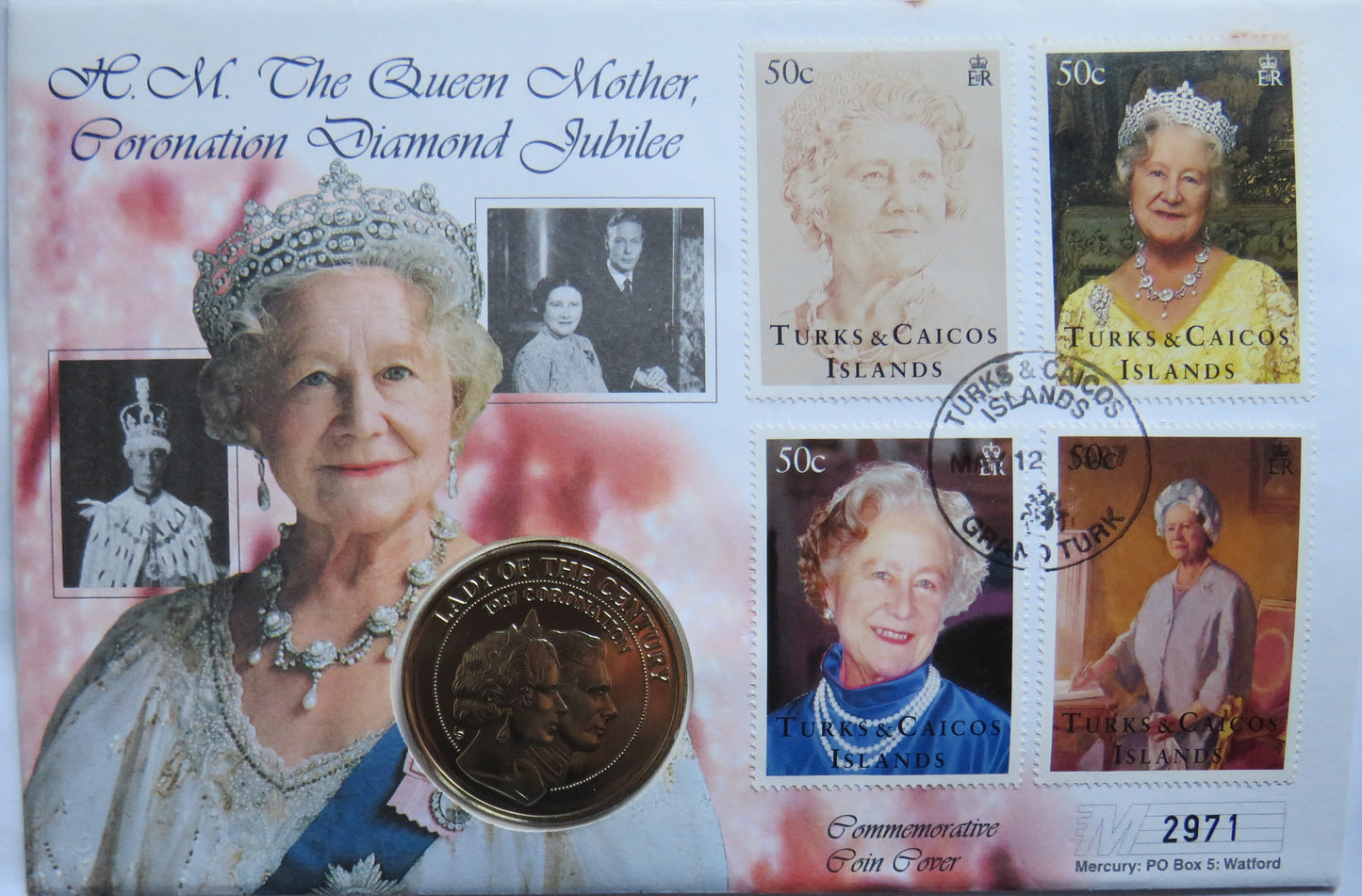 1997 Turks and Caicos Islands 5 Crowns Coin The Queen Mother Coronation Diamond Jubilee