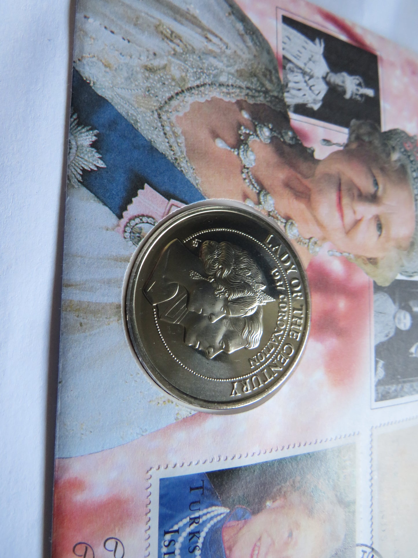 1997 Turks and Caicos Islands 5 Crowns Coin The Queen Mother Coronation Diamond Jubilee