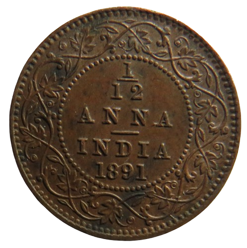 1891 Queen Victoria India 1/12th Anna Coin