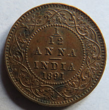 Load image into Gallery viewer, 1891 Queen Victoria India 1/12th Anna Coin
