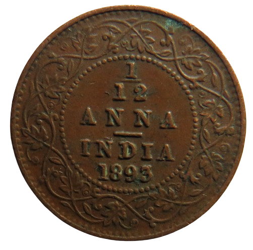 1893 Queen Victoria India 1/12th Anna Coin